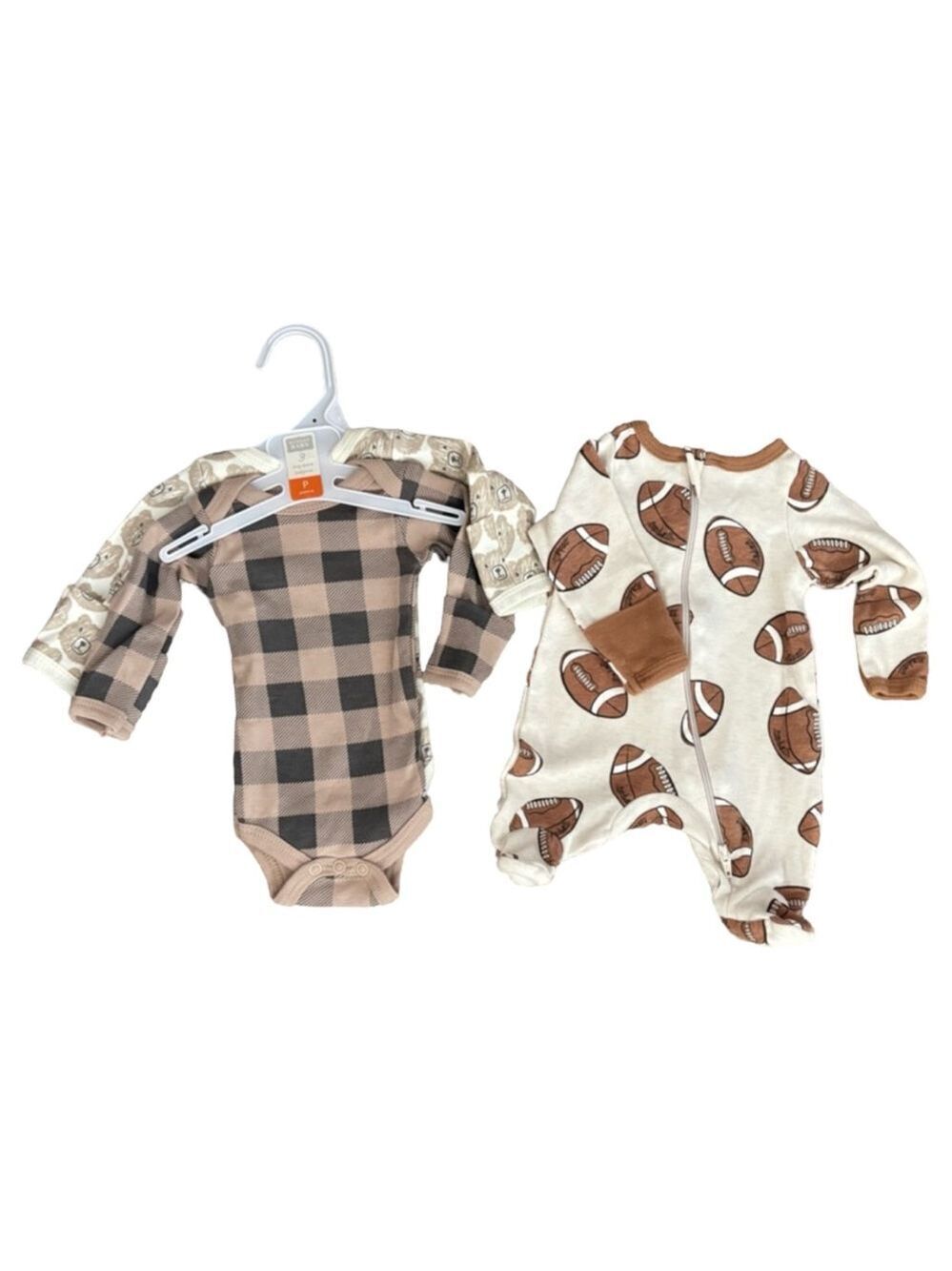 Preemie Size Baby Plaid Onsies and Football Print Sleeper One Pieces